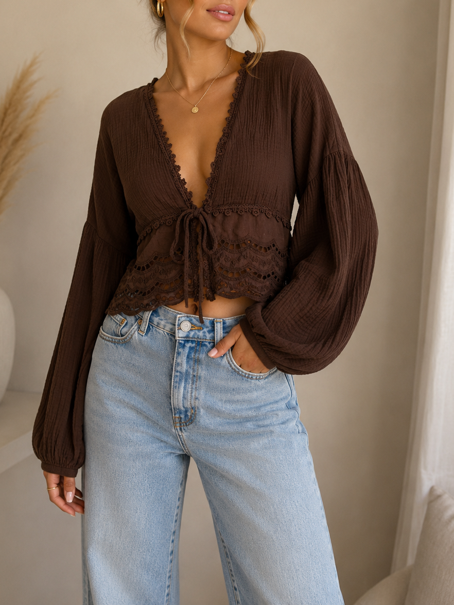 Musselin Bluse braun