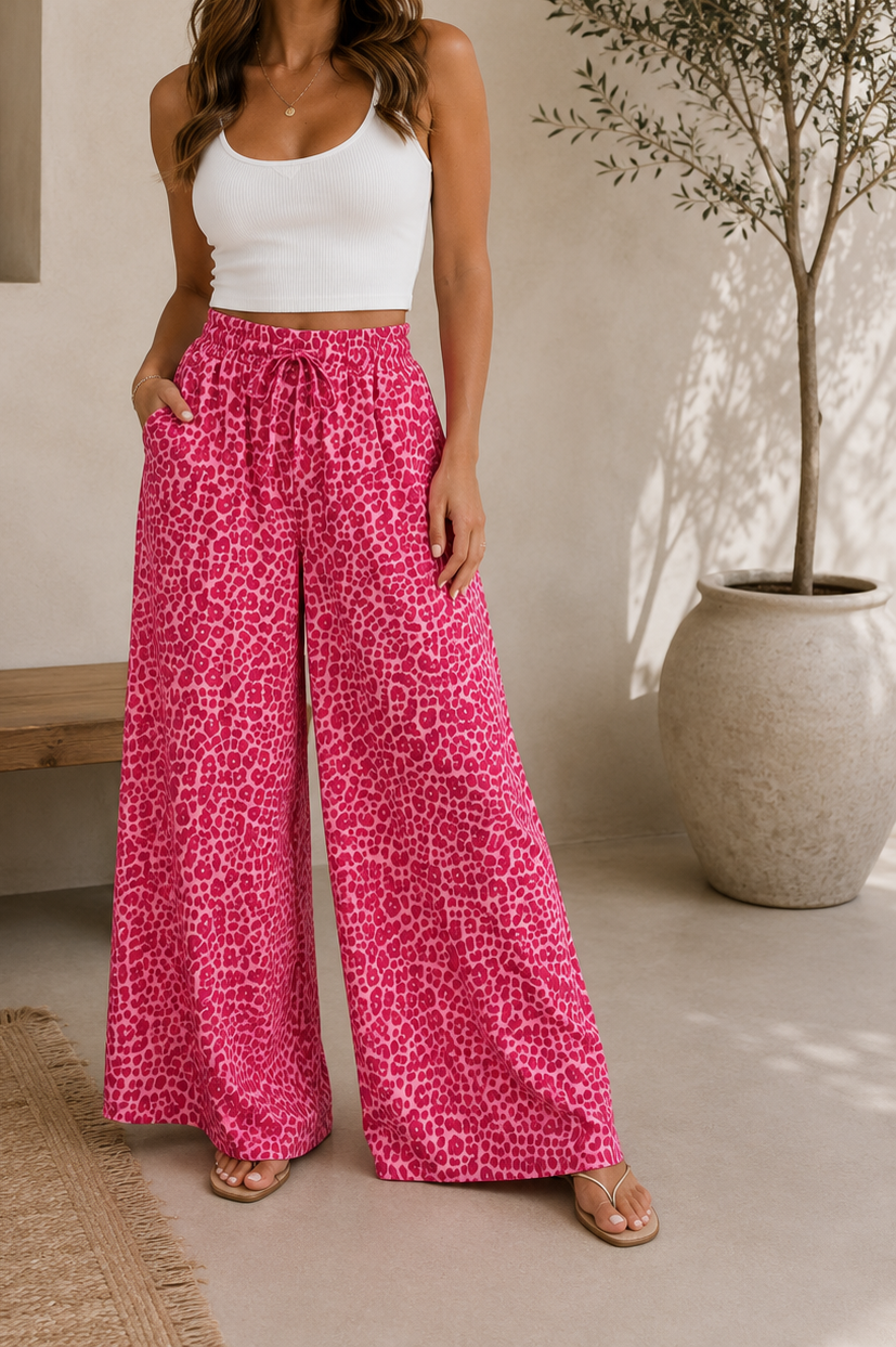 Lockere Hose Leoprint Pink